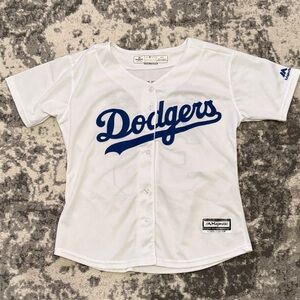 Majestic Women White and Blue Dodgers Jersey